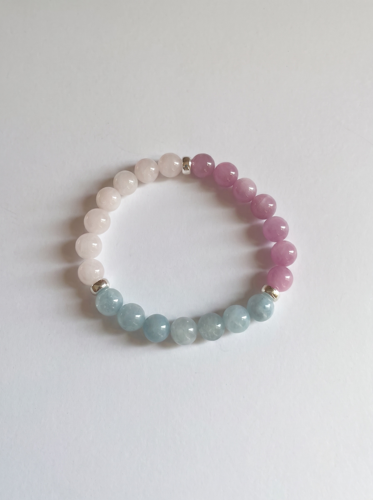 Cotton Candy Stretch Bracelet: Aquamarine, Kunzite, Rose Quartz