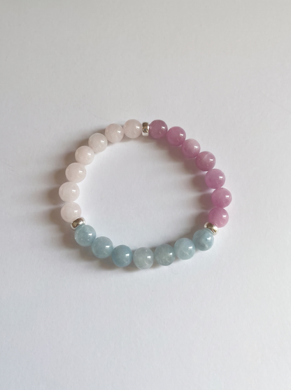 Cotton Candy Stretch Bracelet: Aquamarine, Kunzite, Rose Quartz