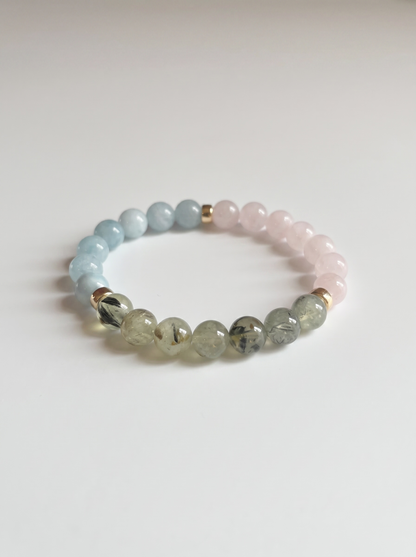 Blossom Stretch Bracelet: Aquamarine, Prehnite, Rose Quartz