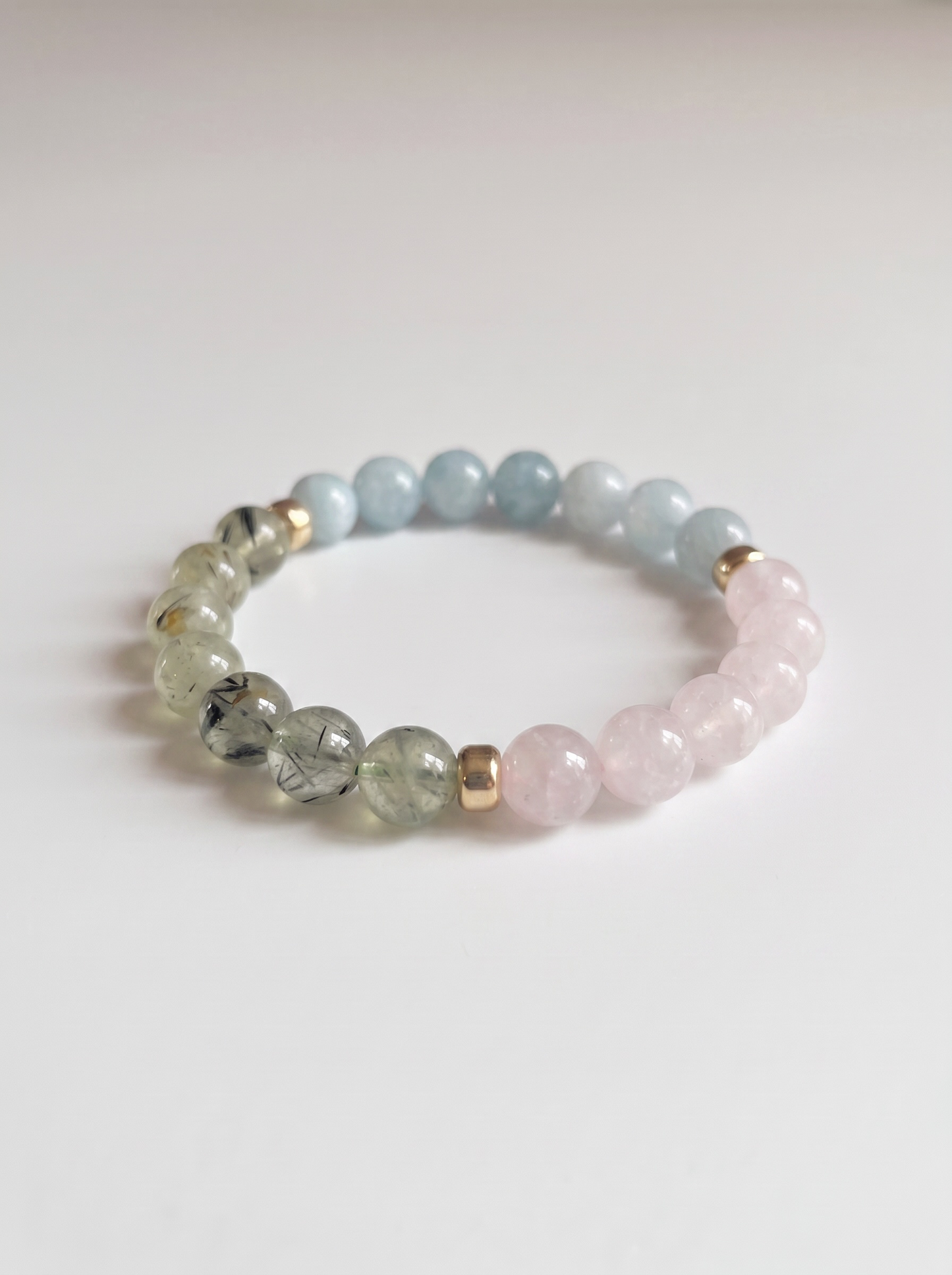 Blossom Stretch Bracelet: Aquamarine, Prehnite, Rose Quartz
