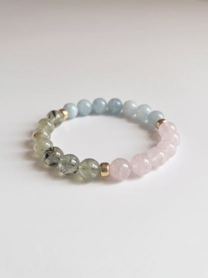 Blossom Stretch Bracelet: Aquamarine, Prehnite, Rose Quartz