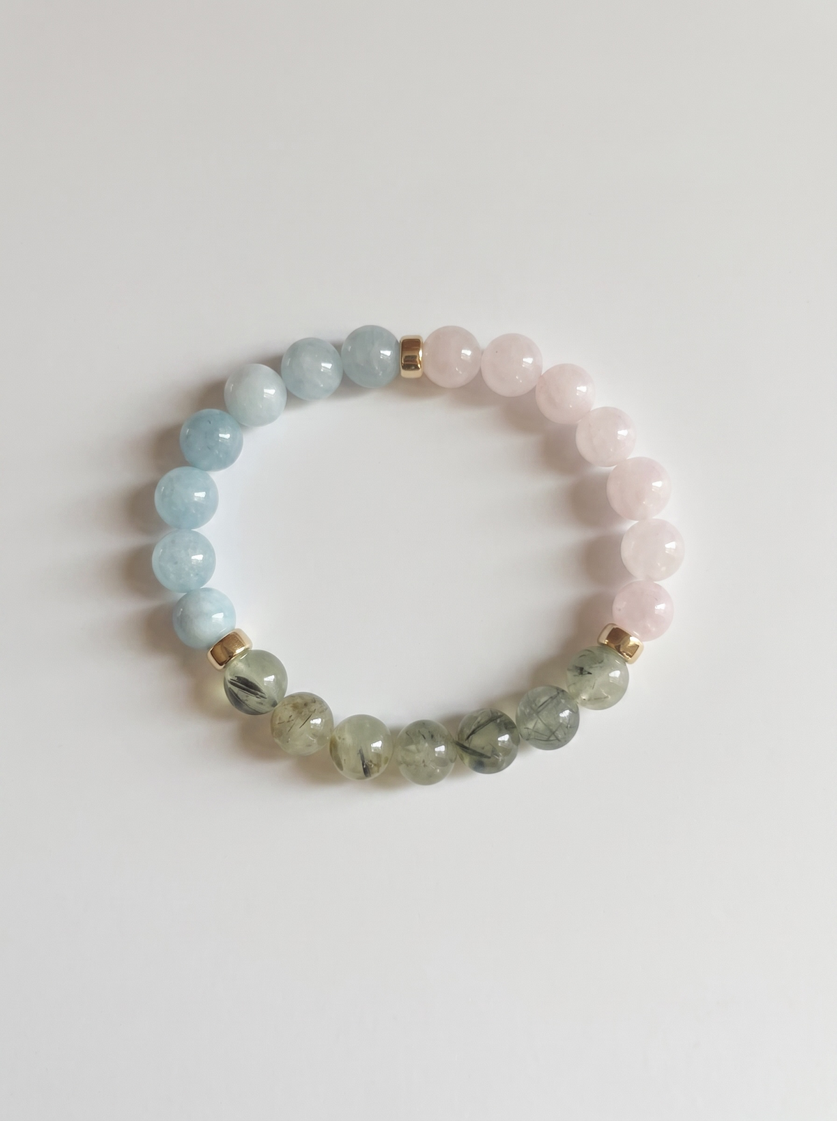 Blossom Stretch Bracelet: Aquamarine, Prehnite, Rose Quartz