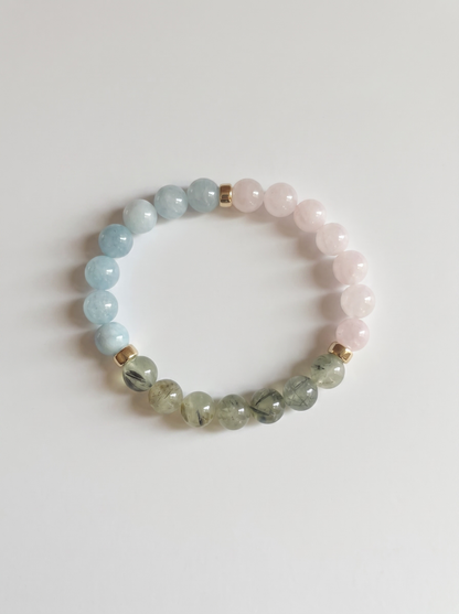 Blossom Stretch Bracelet: Aquamarine, Prehnite, Rose Quartz