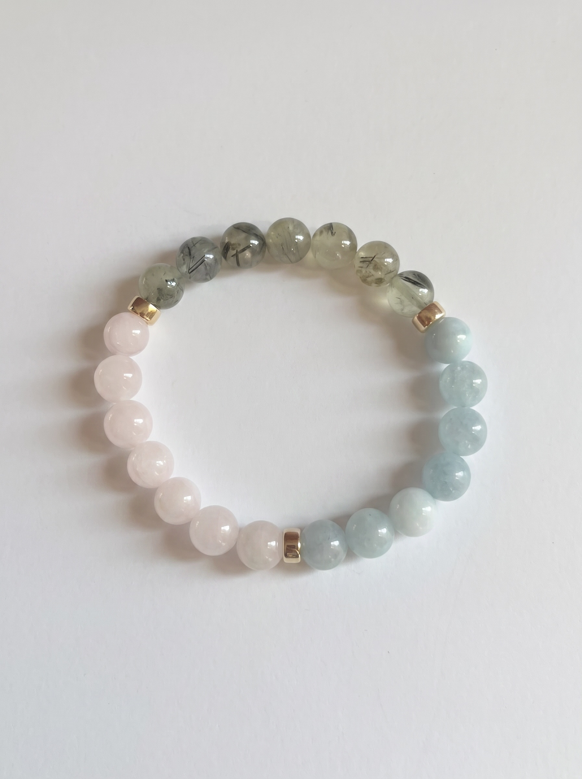 Blossom Stretch Bracelet: Aquamarine, Prehnite, Rose Quartz