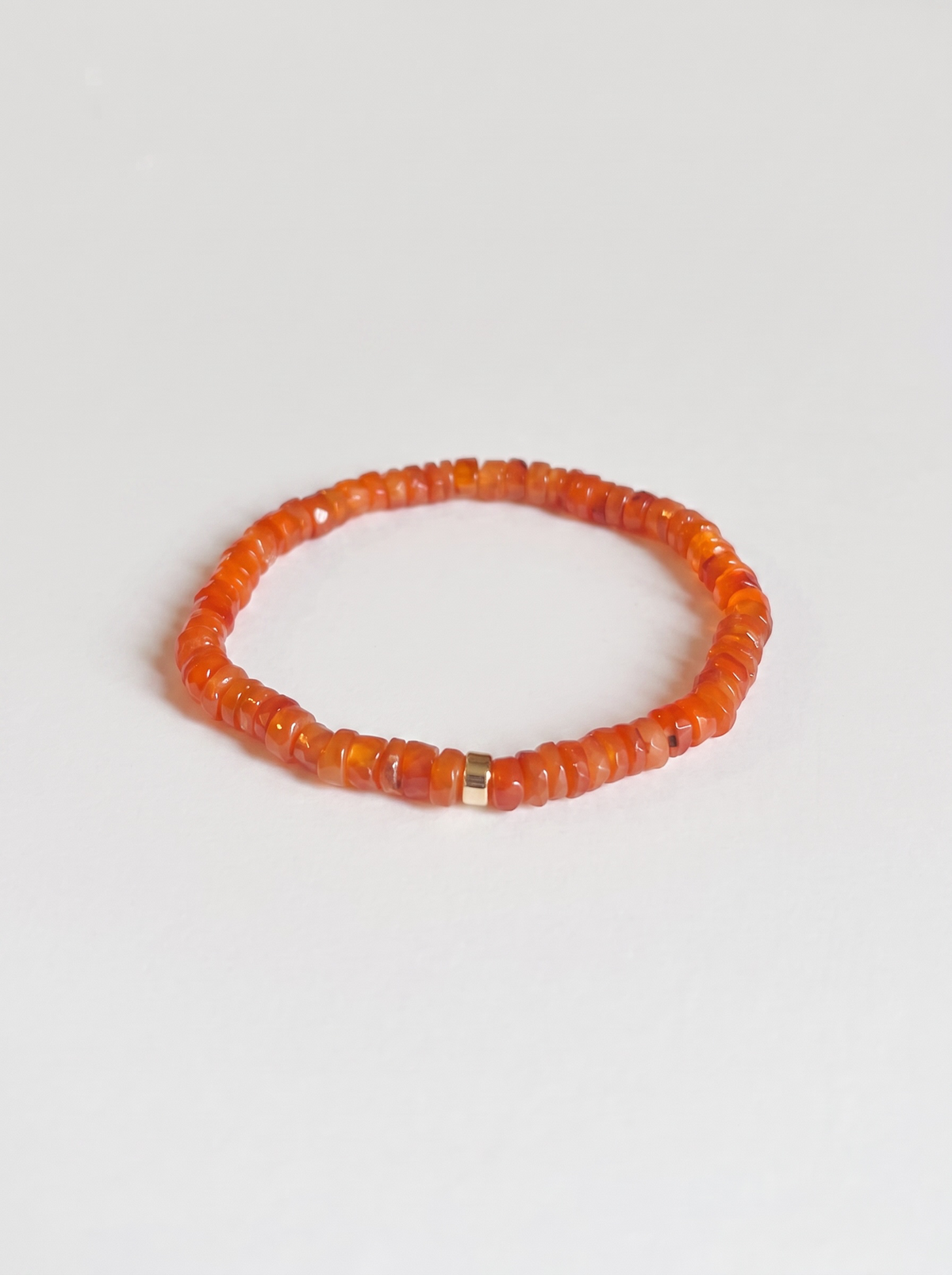 Faceted Carnelian Heishi Stretch Bracelet with Gold or Silver