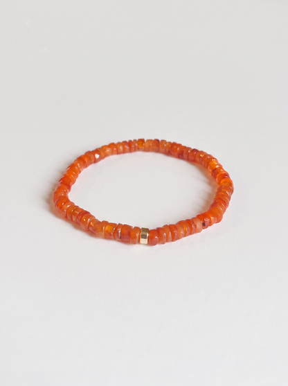 Faceted Carnelian Heishi Stretch Bracelet with Gold or Silver