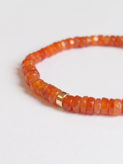 Faceted Carnelian Heishi Stretch Bracelet with Gold or Silver