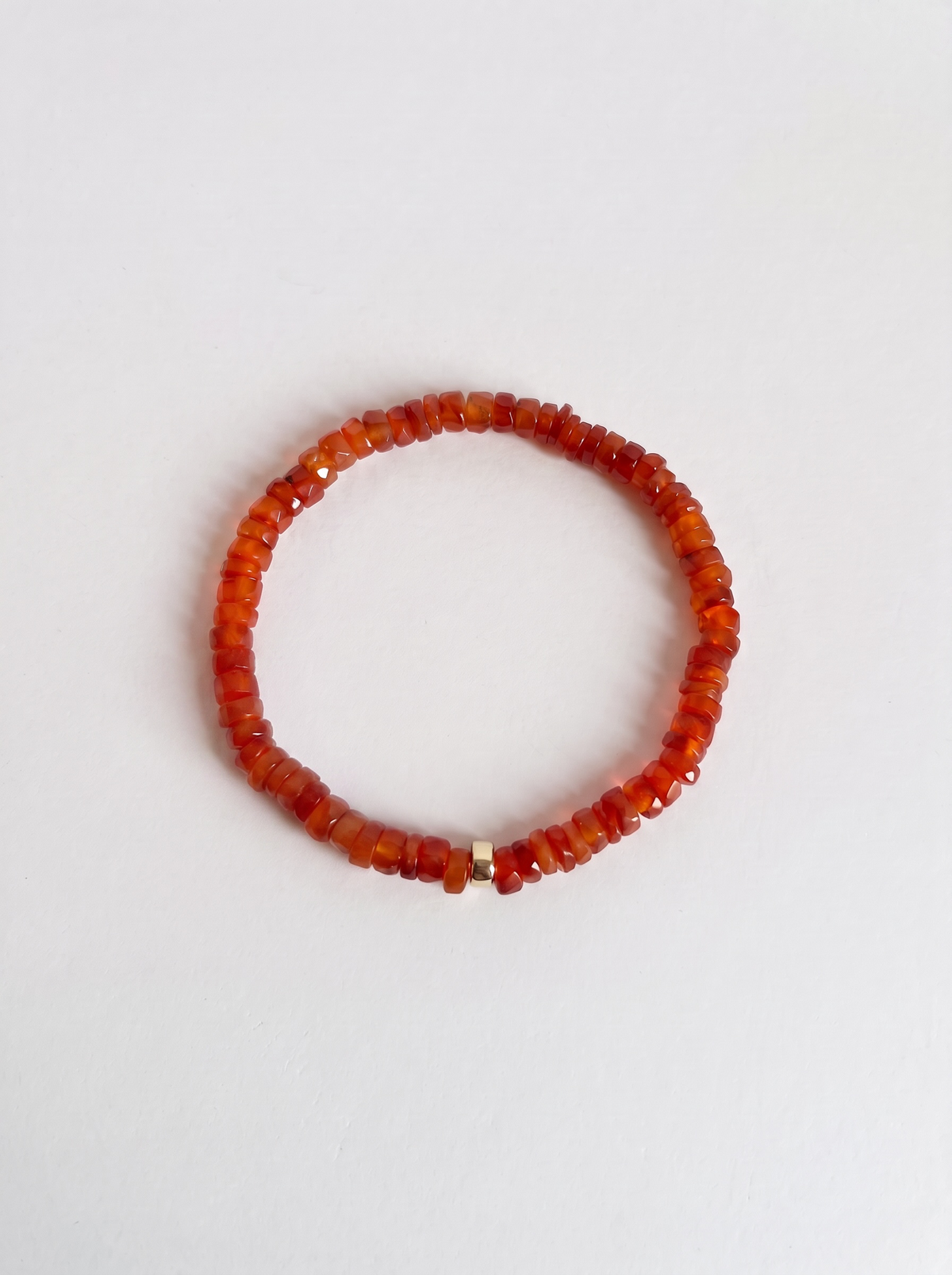 Faceted Carnelian Heishi Stretch Bracelet with Gold or Silver