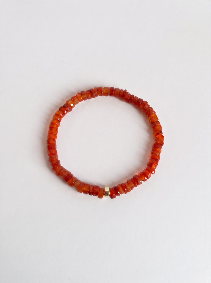 Faceted Carnelian Heishi Stretch Bracelet with Gold or Silver