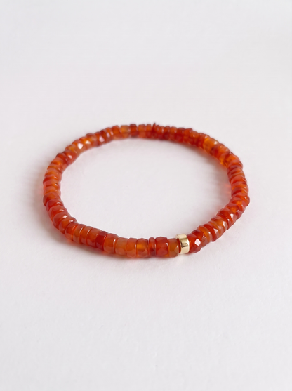 Faceted Carnelian Heishi Stretch Bracelet with Gold or Silver