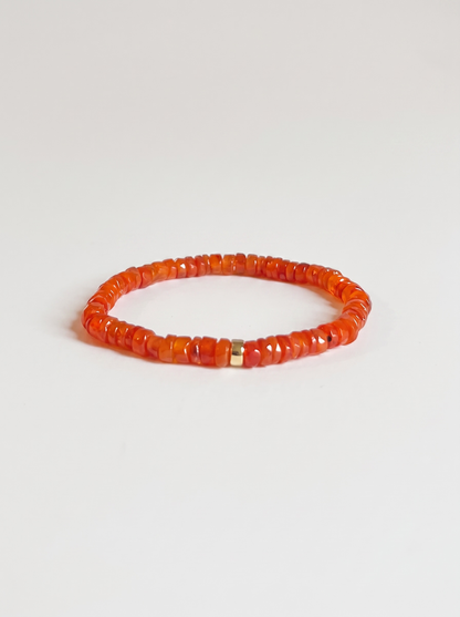 Faceted Carnelian Heishi Stretch Bracelet with Gold or Silver