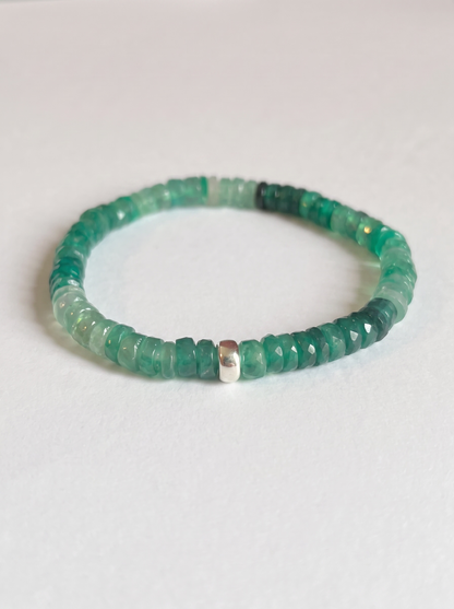Faceted Green Onyx Heishi Stretch Bracelet with Gold or Silver