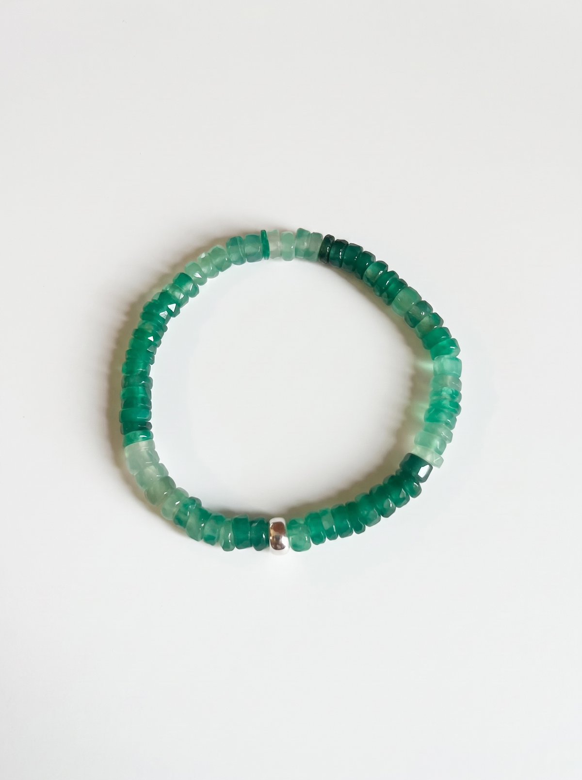 Faceted Green Onyx Heishi Stretch Bracelet with Gold or Silver