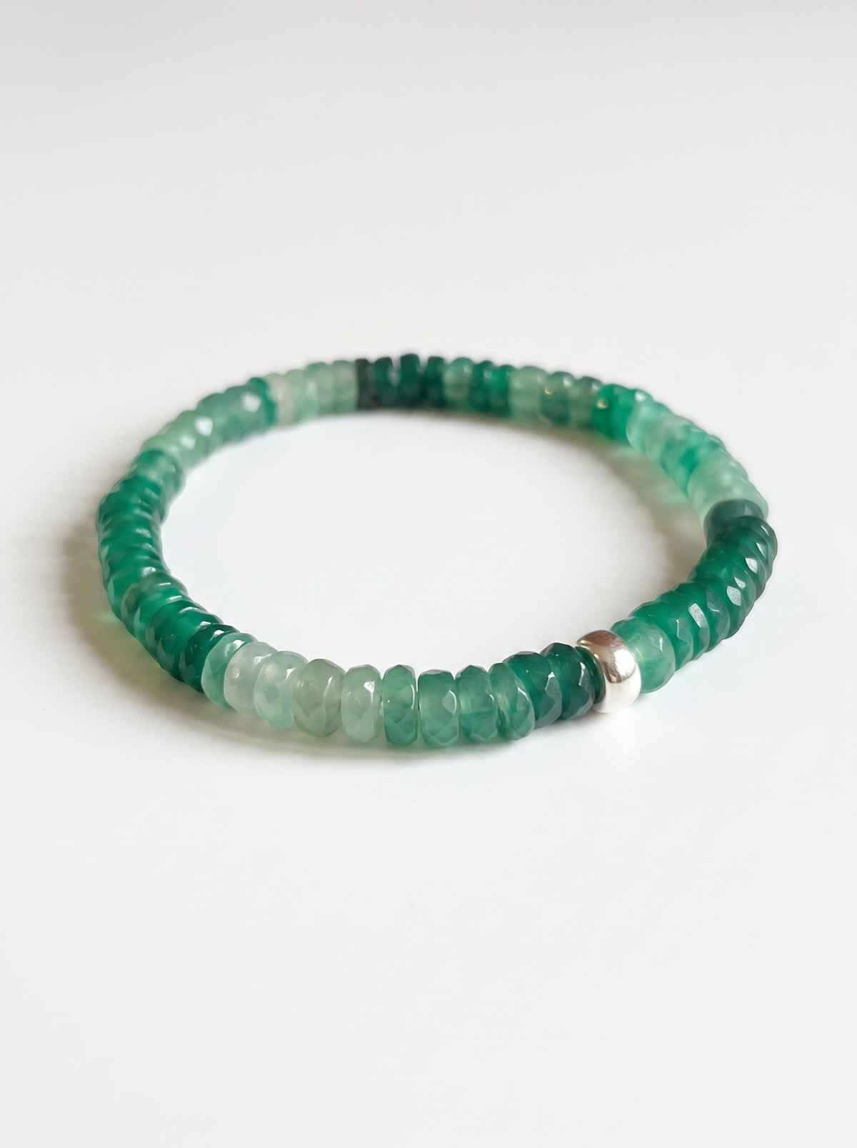 Faceted Green Onyx Heishi Stretch Bracelet with Gold or Silver