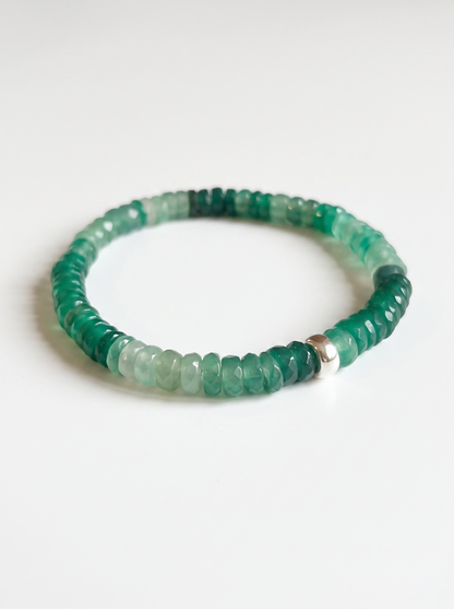 Faceted Green Onyx Heishi Stretch Bracelet with Gold or Silver