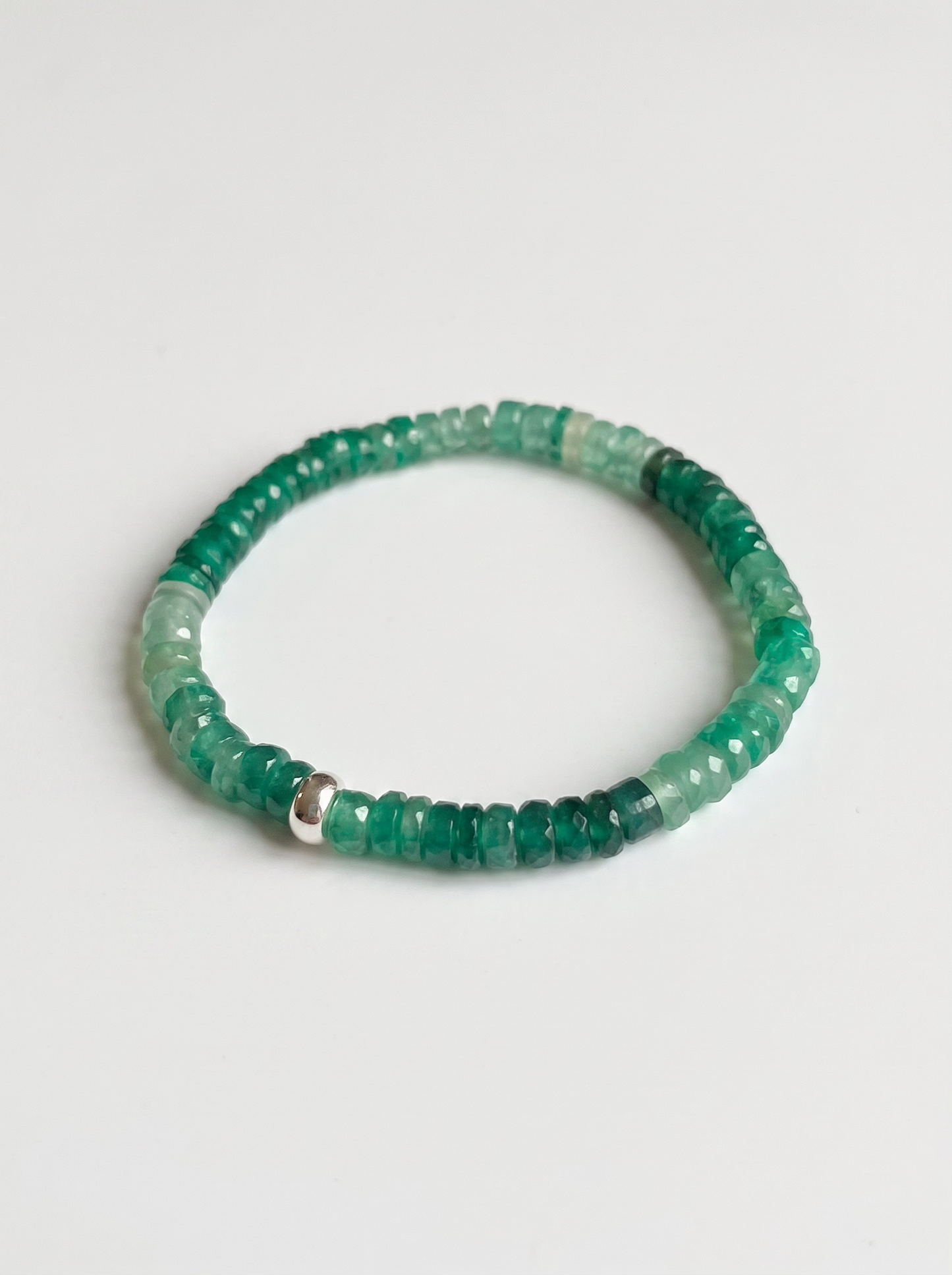 Faceted Green Onyx Heishi Stretch Bracelet with Gold or Silver