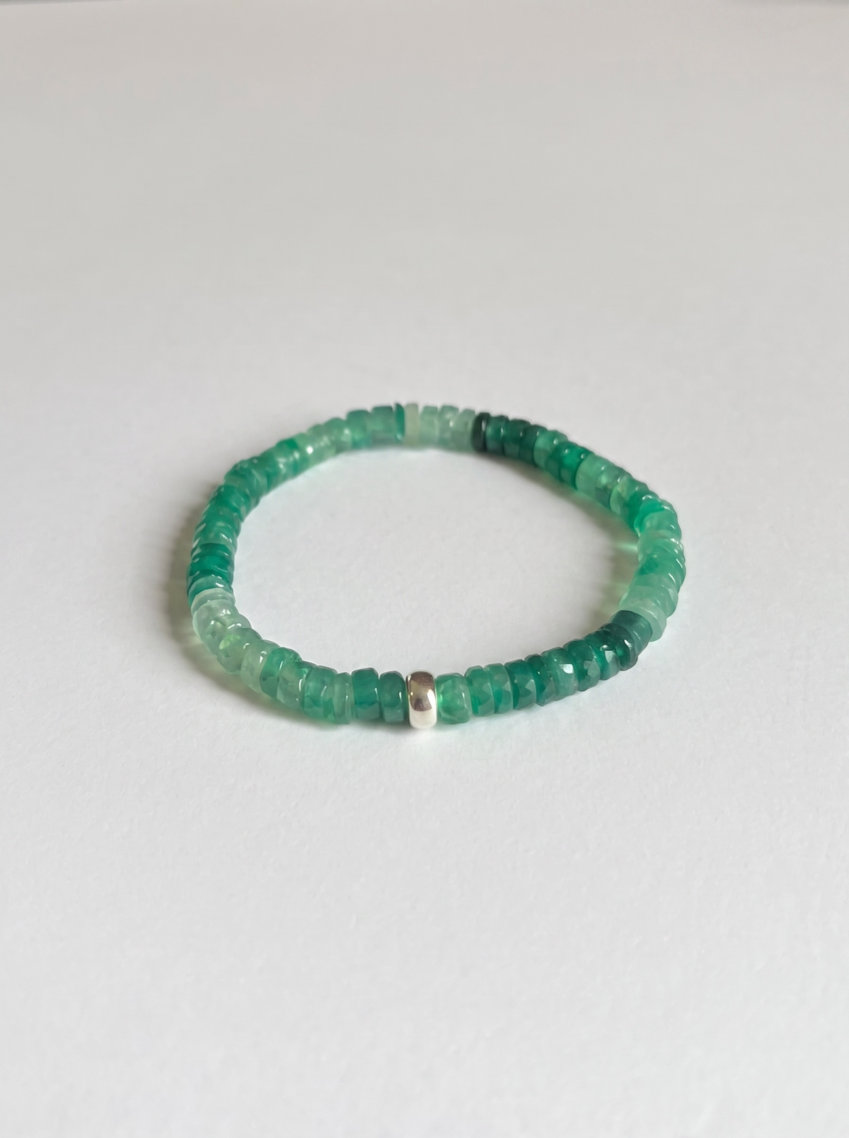 Faceted Green Onyx Heishi Stretch Bracelet with Gold or Silver