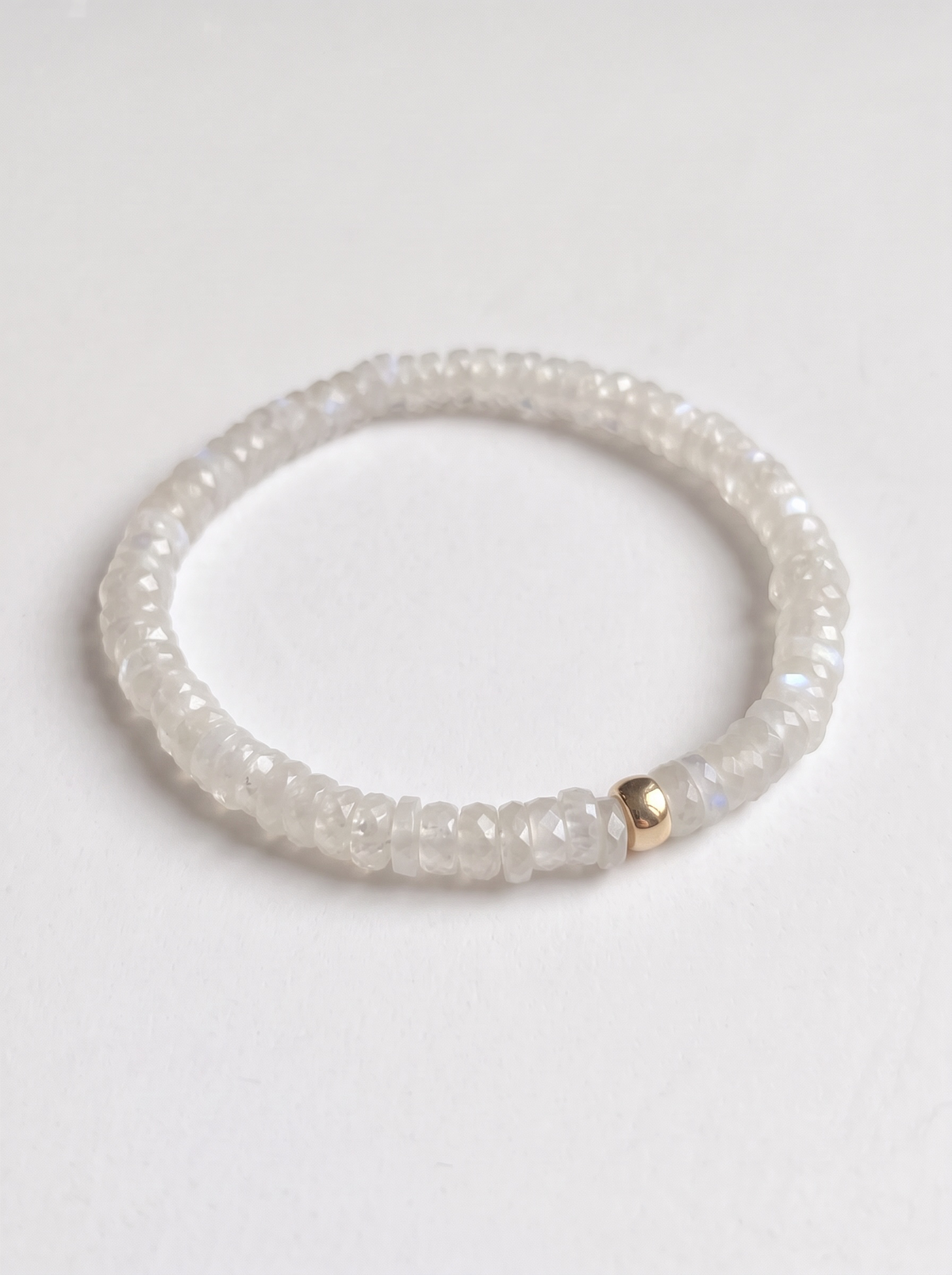 Faceted Rainbow Moonstone Heishi Stretch Bracelet with Gold or Silver