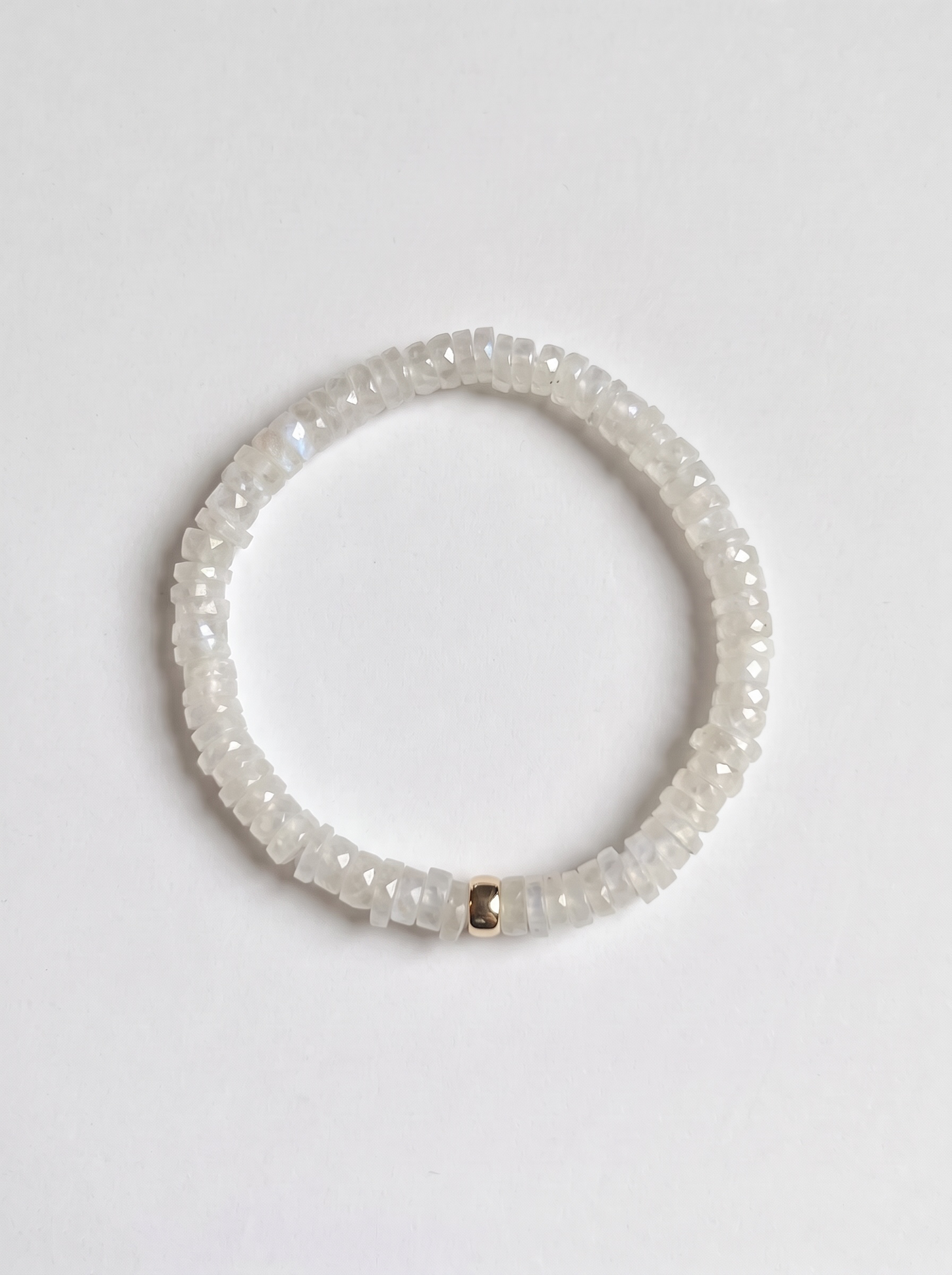 Faceted Rainbow Moonstone Heishi Stretch Bracelet with Gold or Silver