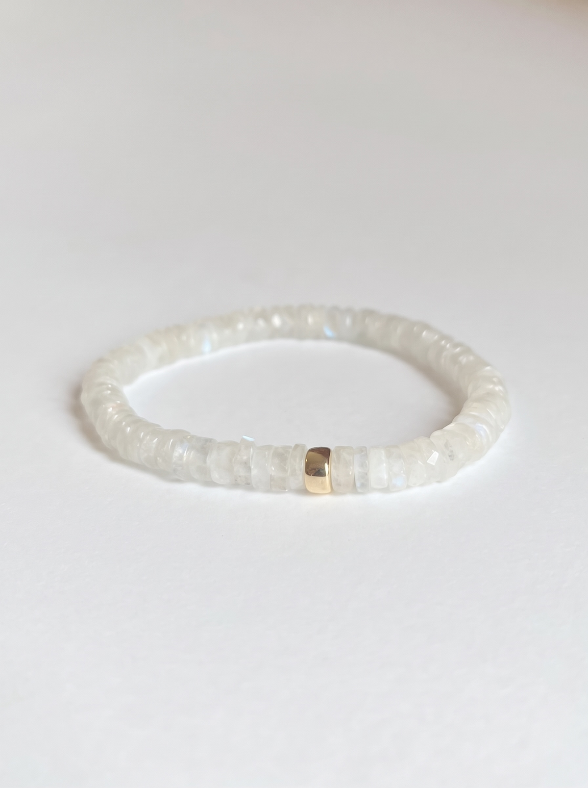 Faceted Rainbow Moonstone Heishi Stretch Bracelet with Gold or Silver