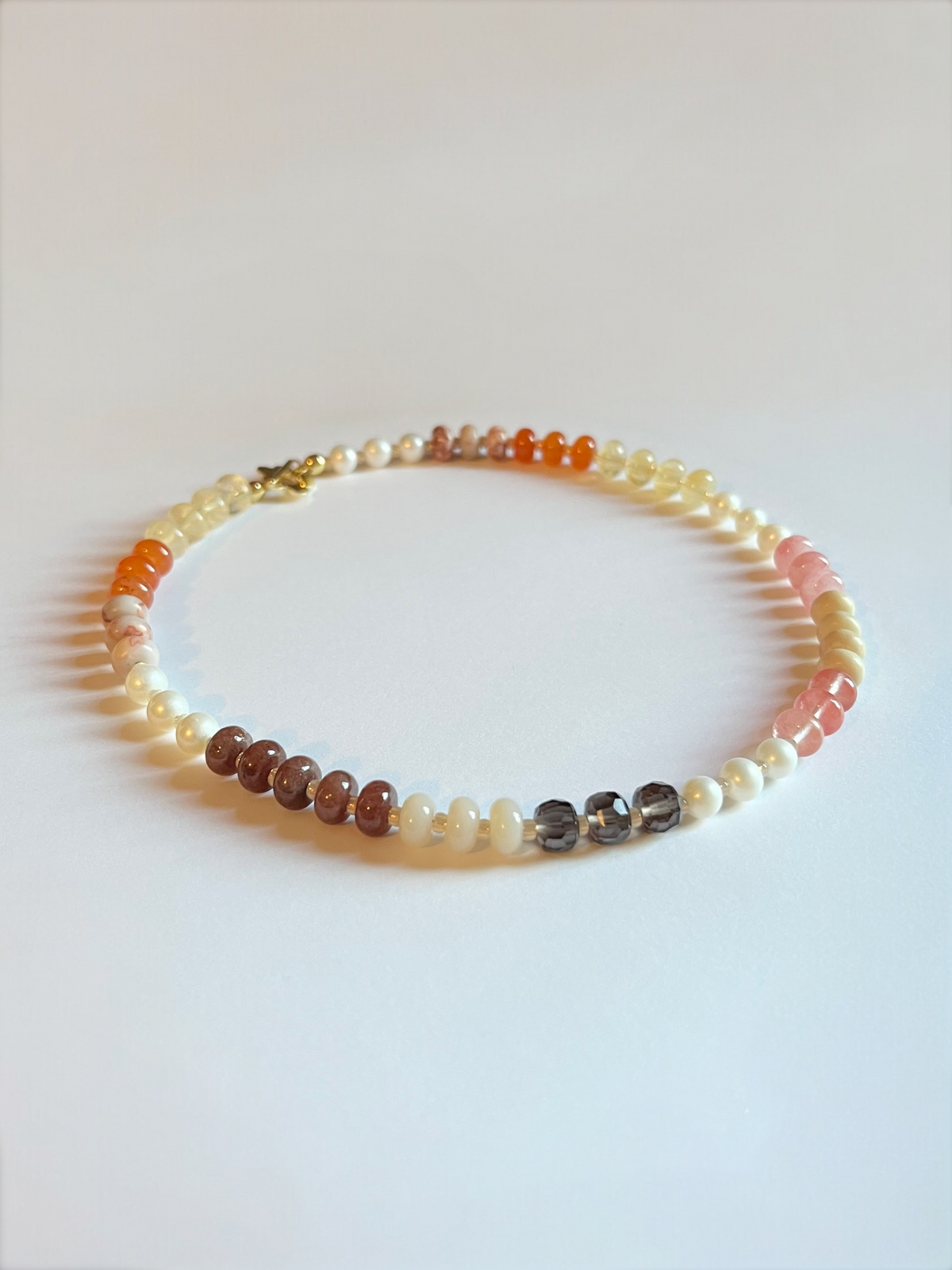 Sunset Necklace, Colourful Mixed Beaded Necklace with Flower Toggle Clasp