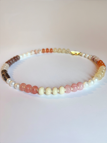 Sunset Necklace, Colourful Mixed Beaded Necklace with Flower Toggle Clasp