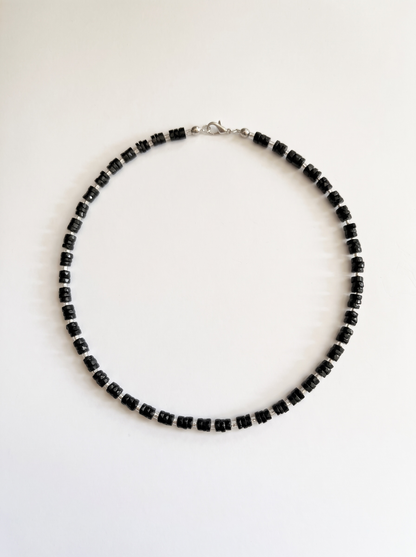 Black Onyx Heishi and Opal Necklace