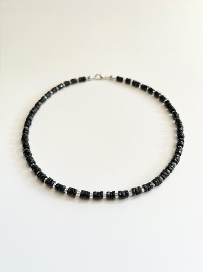 Black Onyx Heishi and Opal Necklace