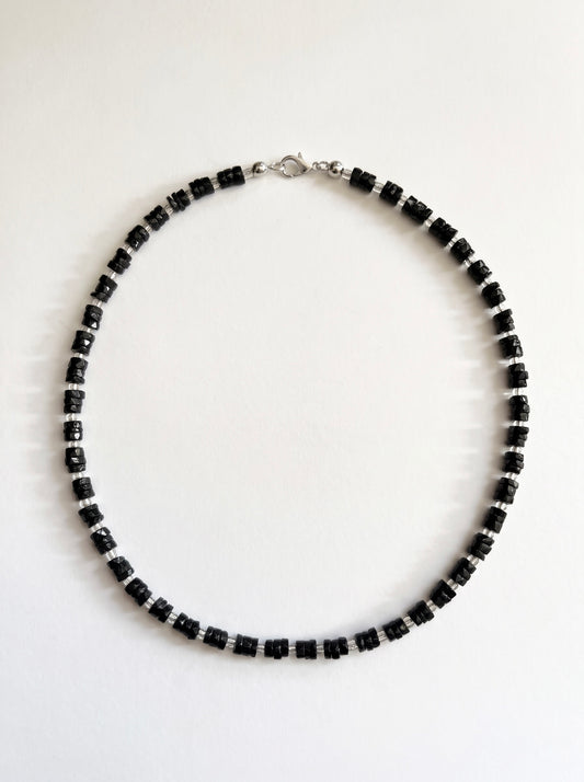 Black Onyx Heishi and Opal Necklace