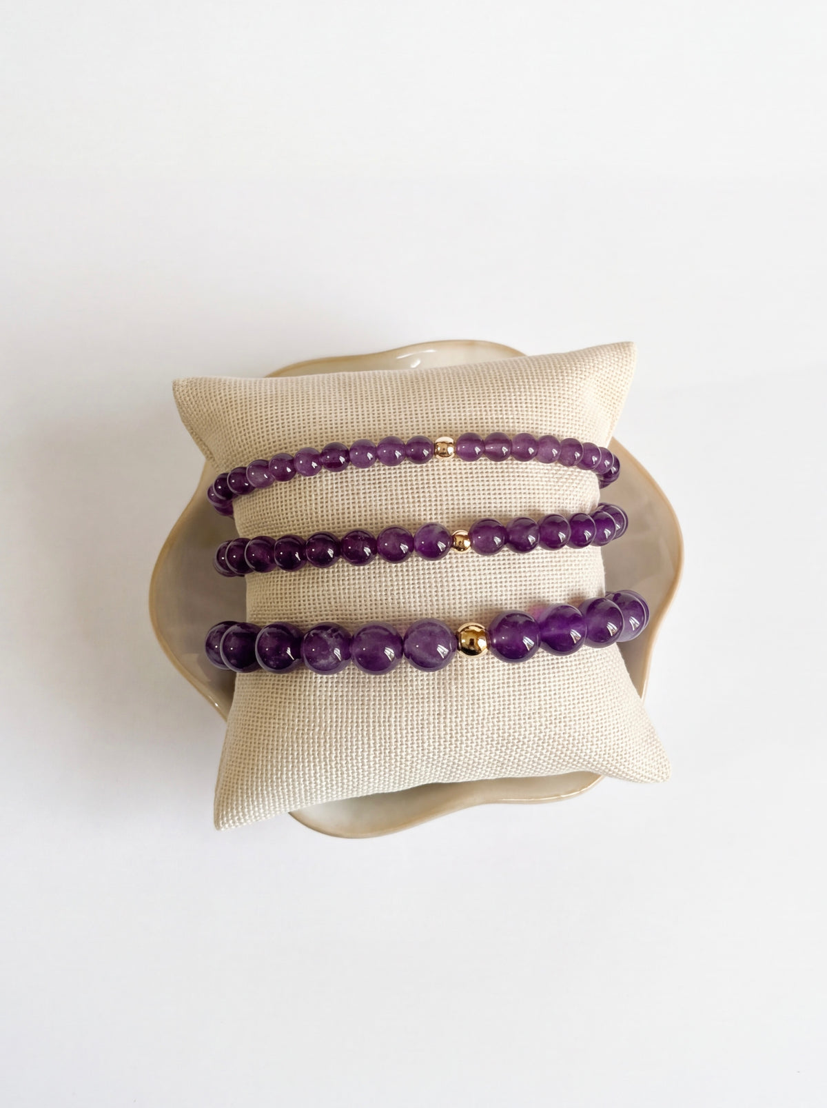 Amethyst Stretch Bracelet with Gold or Silver (4mm, 6mm, 8mm)