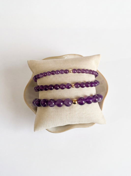 Amethyst Stretch Bracelet with Gold or Silver (4mm, 6mm, 8mm)