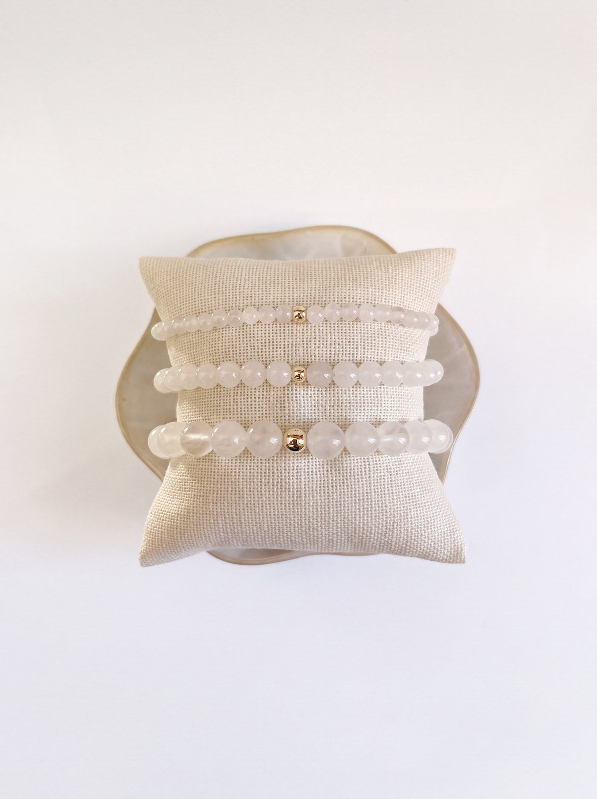 White Jade Stretch Bracelet with Gold or Silver (4mm, 6mm, 8mm)