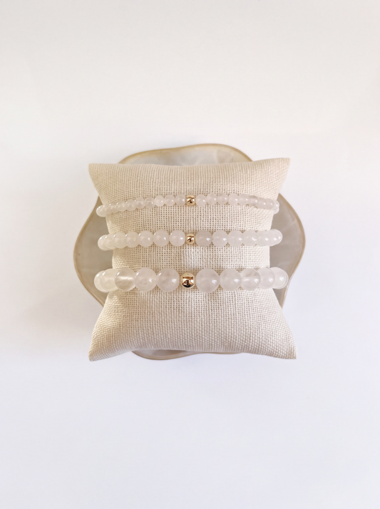 White Jade Stretch Bracelet with Gold or Silver (4mm, 6mm, 8mm)