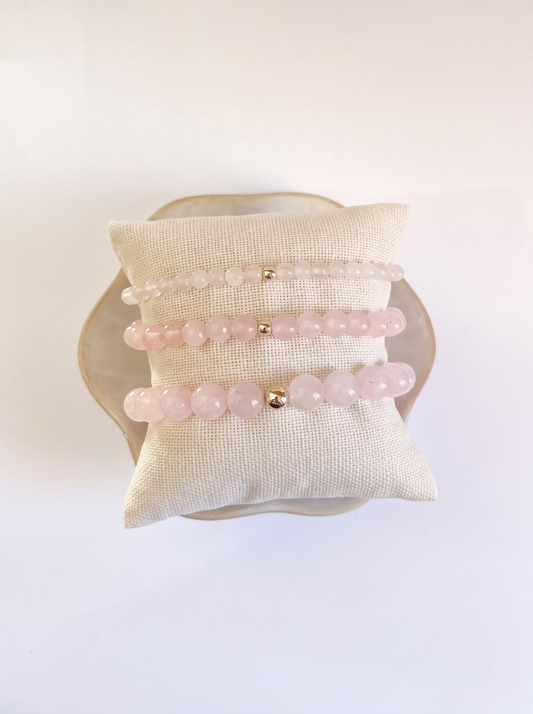 Rose Quartz Stretch Bracelet with Gold or Silver (4mm, 6mm, 8mm)