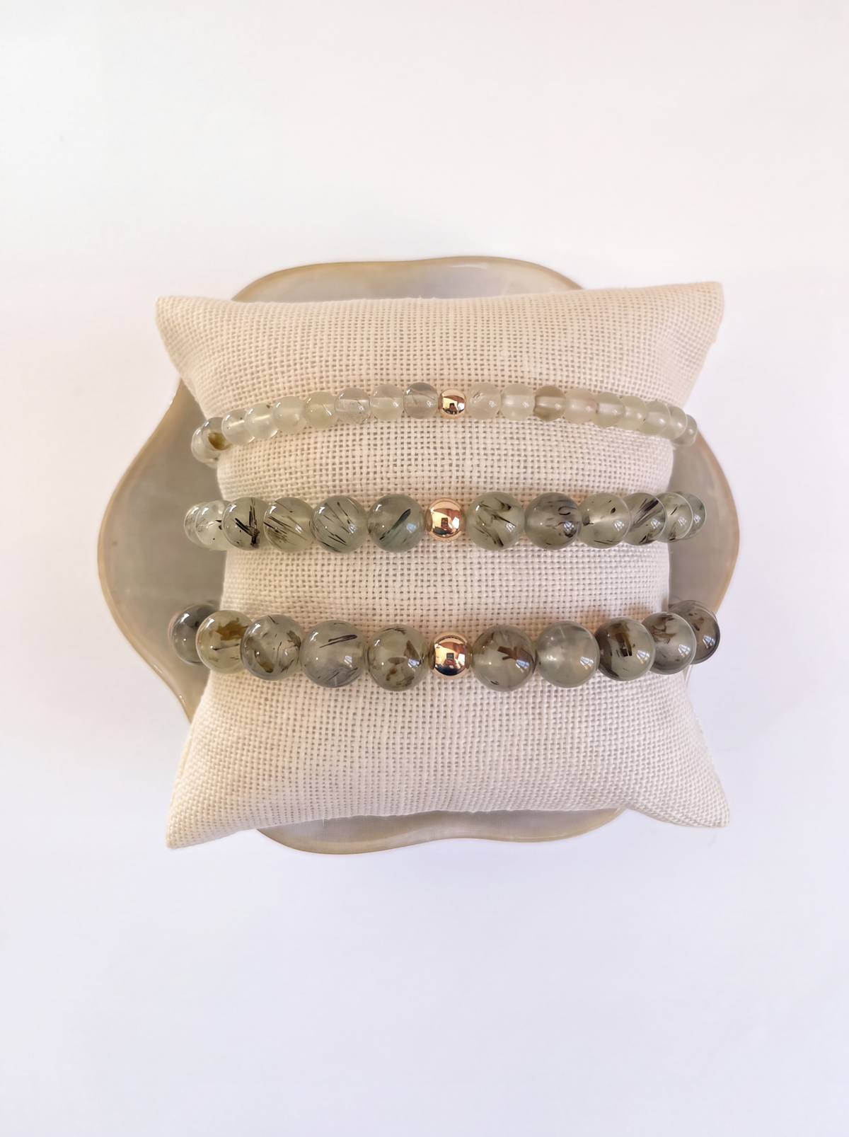 Prehnite Stretch Bracelet with Gold or Silver (4mm, 6mm, 8mm)