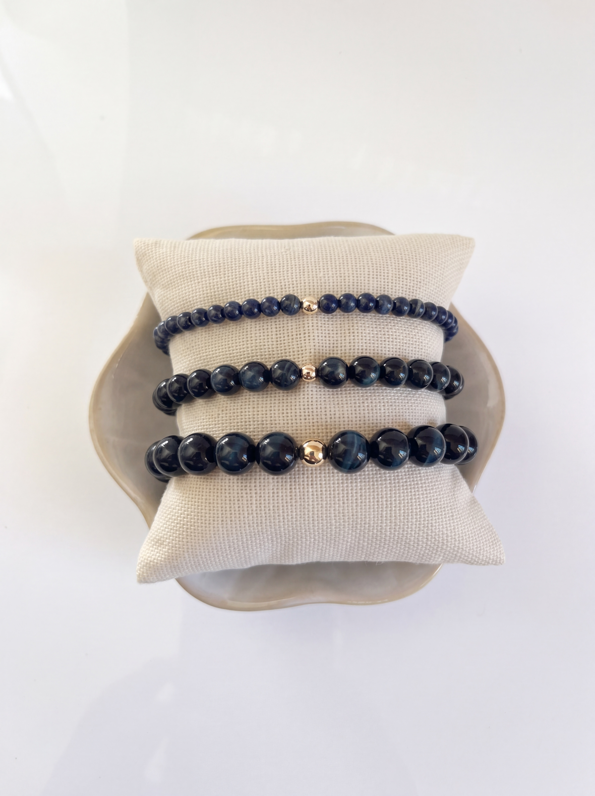 Blue Tiger’s Eye Stretch Bracelet with Gold or Silver (4mm, 6mm, 8mm)