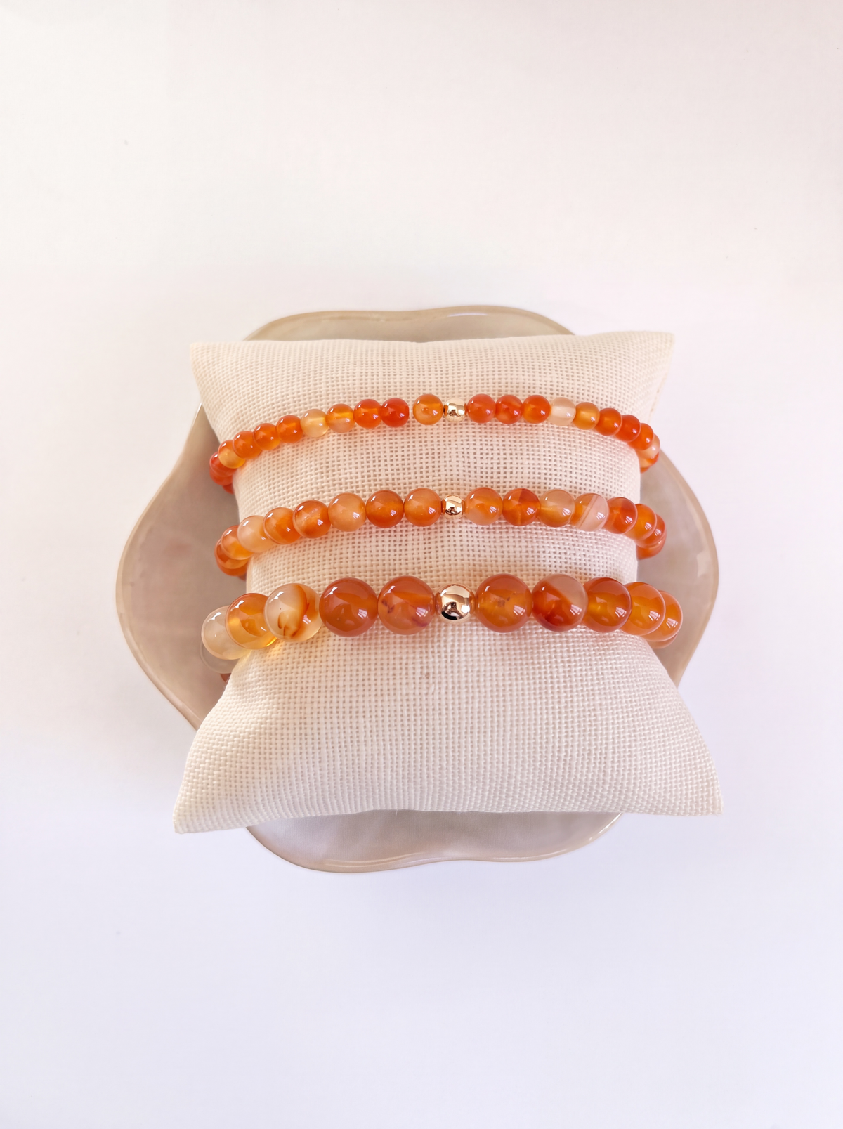 Carnelian Stretch Bracelet with Gold or Silver (4mm, 6mm, 8mm)