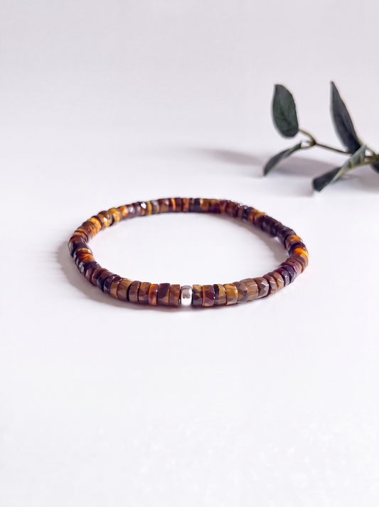 Faceted Brown Tigers Eye Heishi Stretch Bracelet