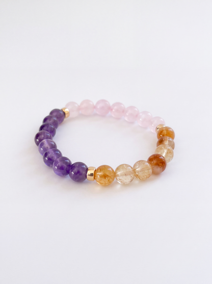 Serenity and Sunshine Stretch Bracelet: Amethyst, Citrine and Rose Quartz