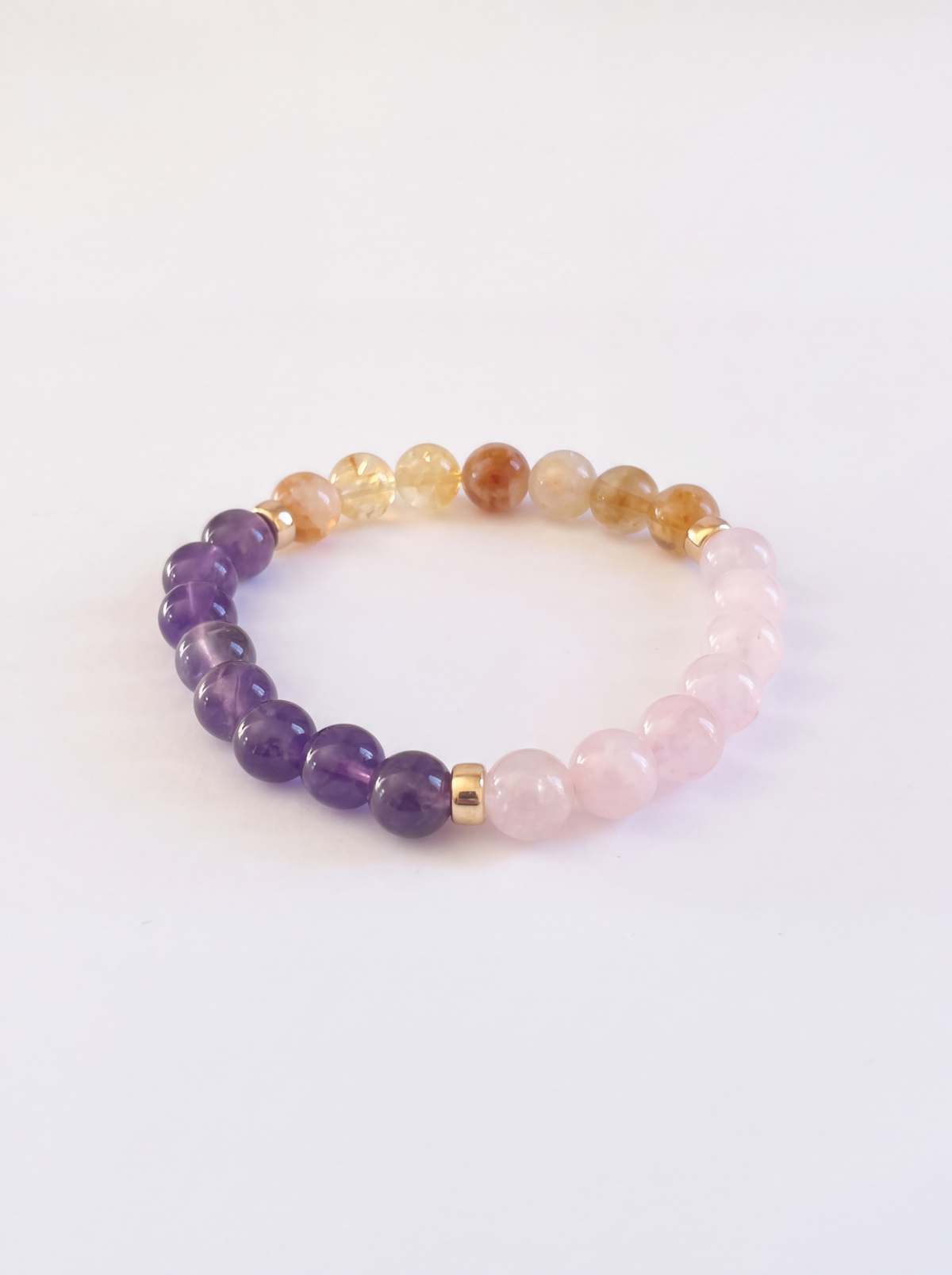 Serenity and Sunshine Stretch Bracelet: Amethyst, Citrine and Rose Quartz