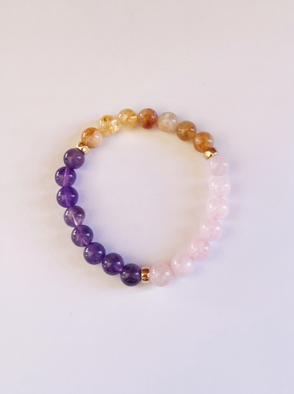 Serenity and Sunshine Stretch Bracelet: Amethyst, Citrine and Rose Quartz