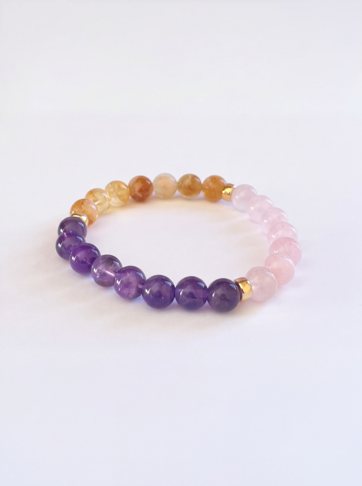 Serenity and Sunshine Stretch Bracelet: Amethyst, Citrine and Rose Quartz