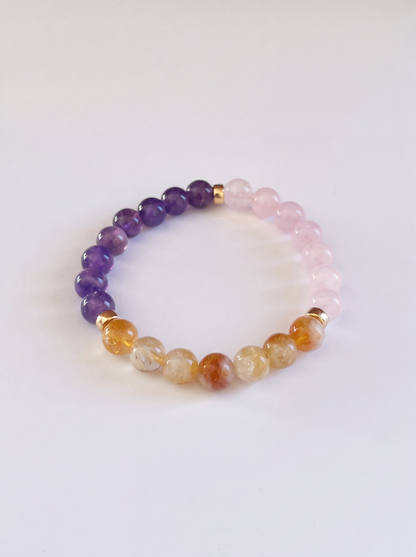 Serenity and Sunshine Stretch Bracelet: Amethyst, Citrine and Rose Quartz
