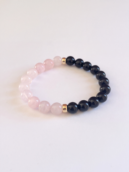 Black Onyx + Rose Quartz Stretch Bracelet