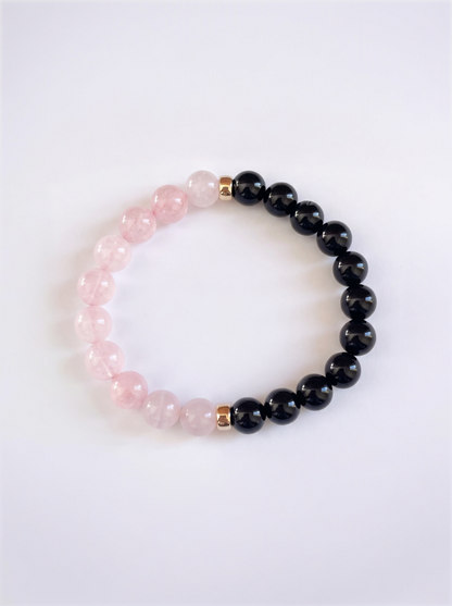 Black Onyx + Rose Quartz Stretch Bracelet