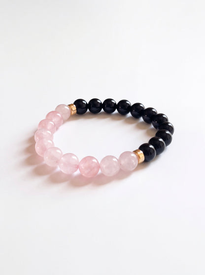 Black Onyx + Rose Quartz Stretch Bracelet