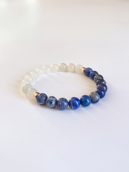 Lapis Lazuli + White Moonstone Stretch Bracelet