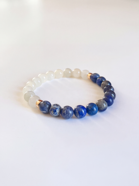 Lapis Lazuli + White Moonstone Stretch Bracelet