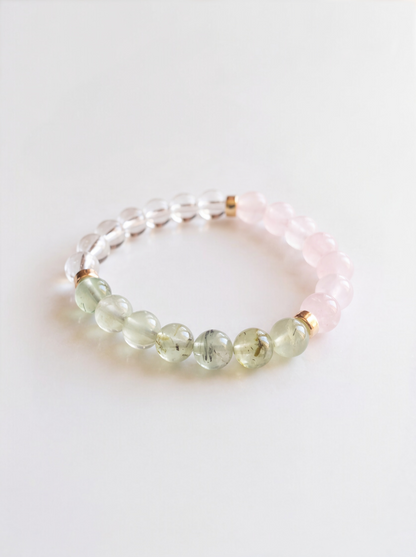Quiet Radiance Stretch Bracelet: Clear Quartz, Prehnite, Rose Quartz