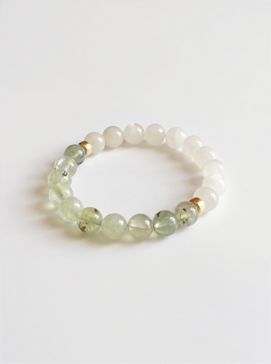 Prehnite + White Moonstone Stretch Bracelet